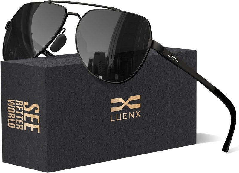 LUENX Aviator Sunglasses for Men Women Polarized New Shades Large Metal Frame - UV 400 Protection - Image 1